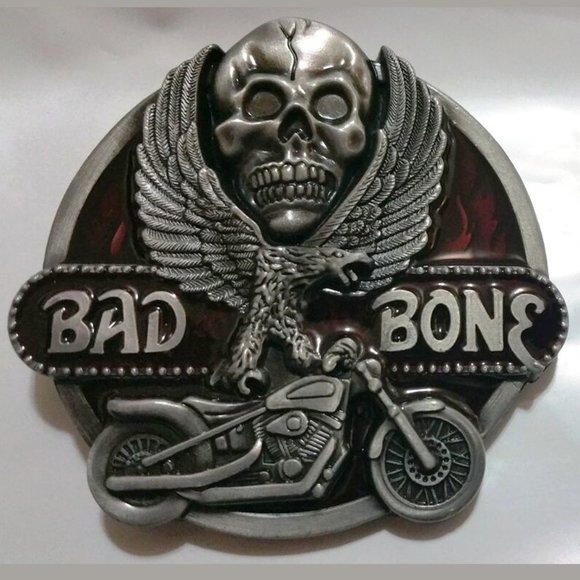 BAD TO THE BONE BIKER MOTORCYCLE BELT BUCKLE - Picture 1 of 2